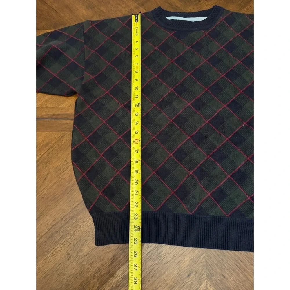 Woods & Gray Mens Large Argyle Plaid Cotton Knit Sweater Navy Green Red Pullover